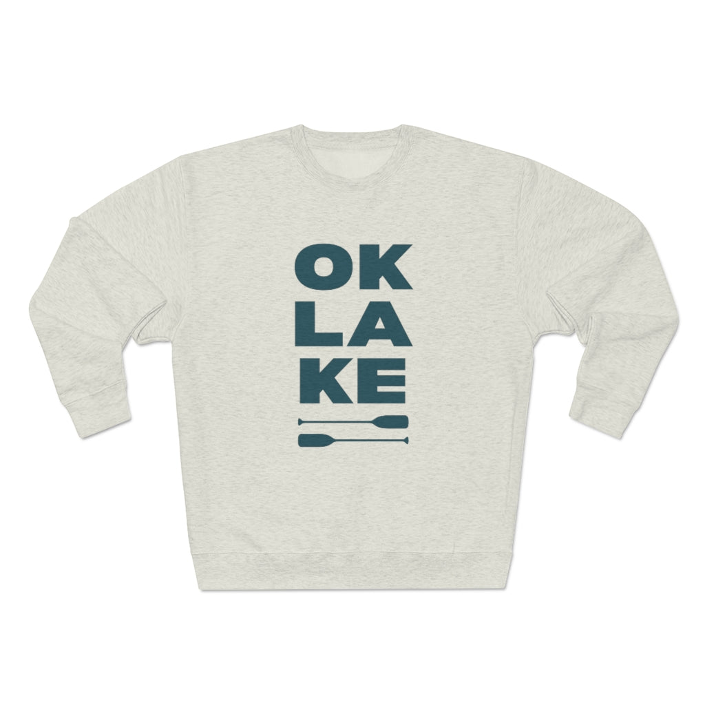 OK LAKE - Unisex Premium Crewneck Sweatshirt Blue Logo