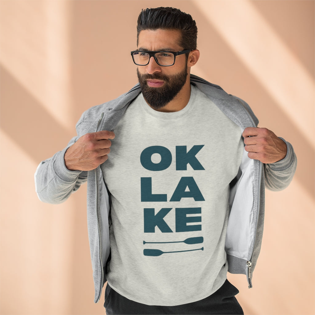 OK LAKE - Unisex Premium Crewneck Sweatshirt Blue Logo